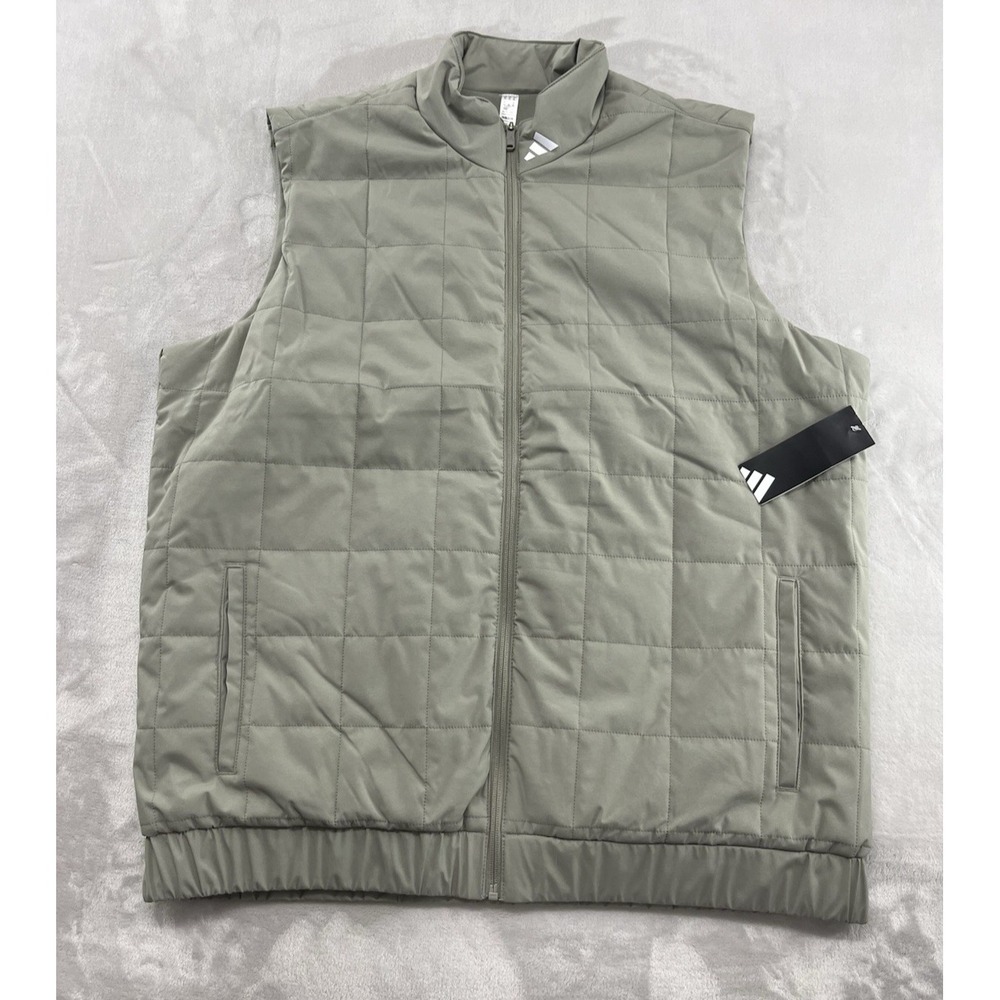Adidas Quilted Vest Men XL Silver Pebble Mock Neck 3-Stripes Warm Outdoor NEW